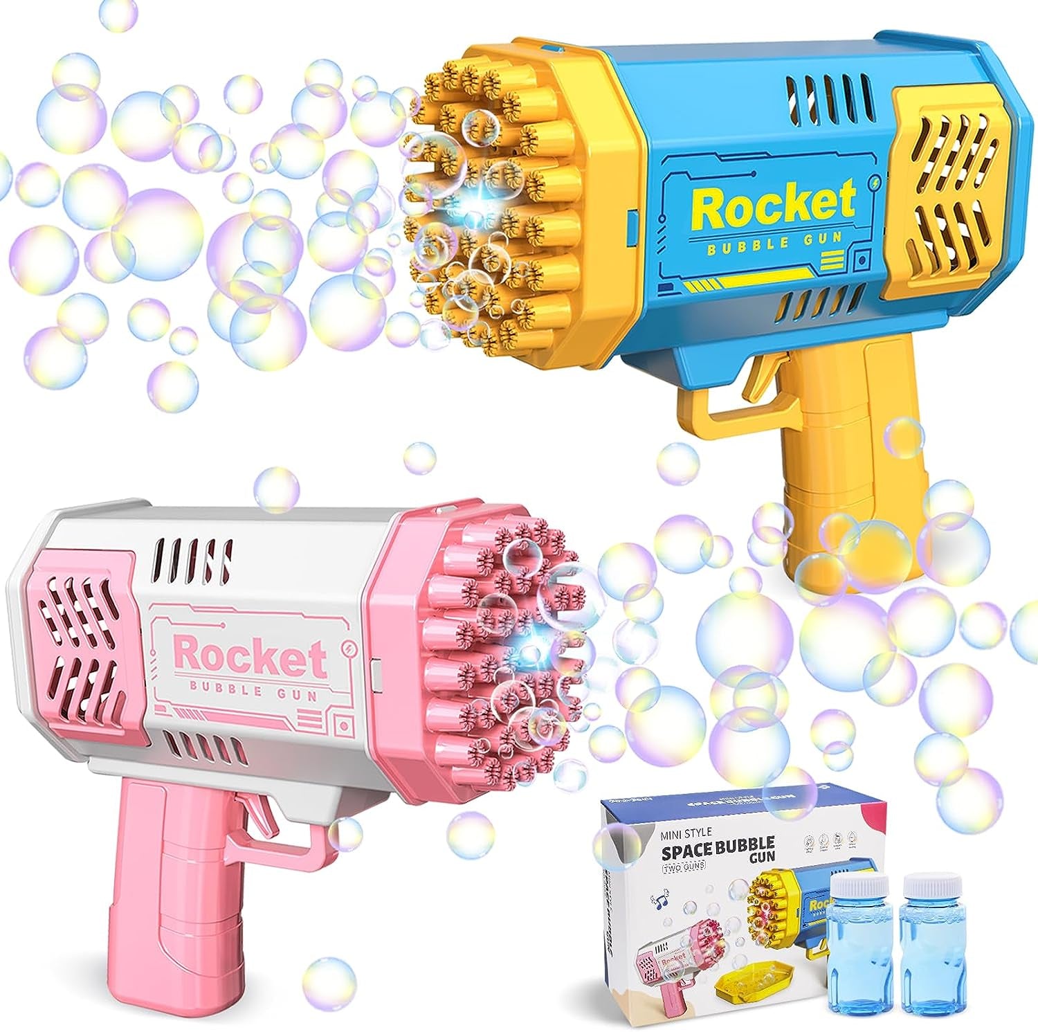 2-Pack 40-Hole Bubble Gun with Flashlight, Rocket Launcher Bubble Machine Bubble Blower Bubble Maker Bazooka Bubble Gun Kids Boys Girls Toy Gifts for Outdoor Indoor Birthday Wedding Party